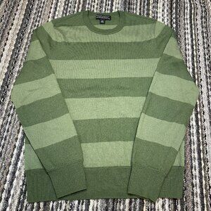 Banana Republic Sweater Mens 100% Extra Fine Merino Wool Green Striped Size S